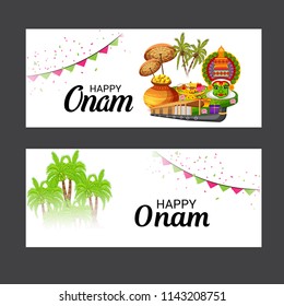 Vector illustration of a celebration background for Happy Onam festival of South India Kerala.