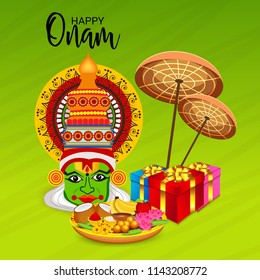 Vector illustration of a celebration background for Happy Onam festival of South India Kerala.