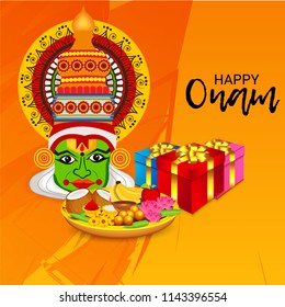 Vector illustration of a celebration background for Happy Onam festival of South India Kerala.