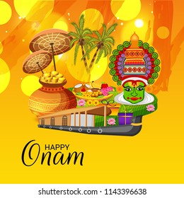 Vector illustration of a celebration background for Happy Onam festival of South India Kerala.