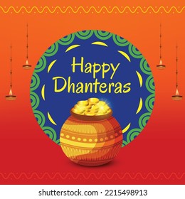Vector illustration of celebration background indian dhanteras diwali festival. Shubh dhanteras.