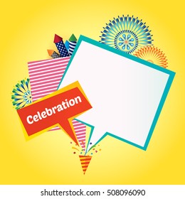Ilustración vectorial de celebración con fondo de fuegos artificiales.