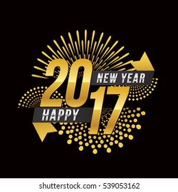 Vector illustration of celebration fireworks for Happy new year 2017 season with gold and silver theme.
