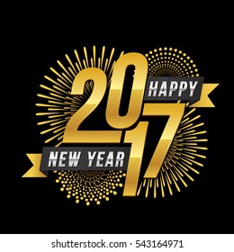 Vector illustration of celebration fireworks for Happy new year 2017 season with gold and silver theme.