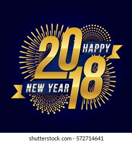 Vector illustration of celebration  fireworks  for  Happy new year 2018 season with gold theme.