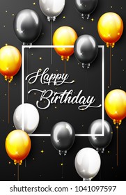 Vector illustration of Celebration Happy Birthday Party Banner With Golden Balloons