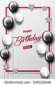 Vector Illustration Of Celebration Happy Birthday Party Banner With Silver And Black Balloons