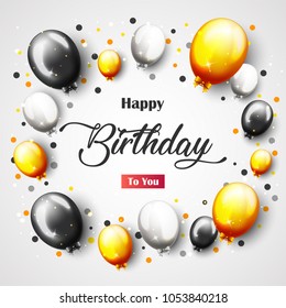 Vector illustration of  Celebration Happy Birthday Party Banner With Golden Balloons