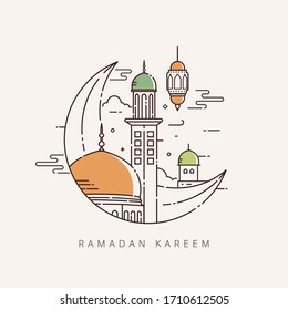 Vector illustration for the celebration of holy month Ramadan kareem with line art design