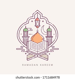 Vector illustration for the celebration of holy month Ramadan kareem with line art design