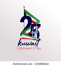 vector illustration, celebration of Kuwait's national day on February 25 with waving flag 