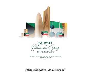 vector illustration celebration national day Kuwait, festive icon 25-26 February