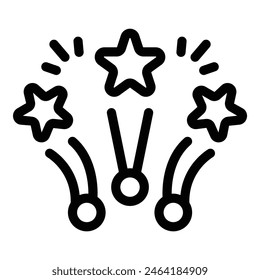 Vector illustration of celebration stars icon in minimalist black and white line art design. Perfect for congratulatory and celebratory graphic decoration