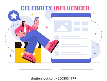 Ilustración vectorial de influencers famosos que publican en Internet para publicidad, marketing, vida diaria o promociones en un estilo de dibujos animados plano