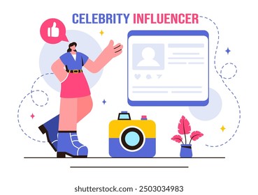 Vector Illustration of Celebrity Influencers Posting on the Internet for Advertising, Marketing, Daily Life, or Endorsements in a Flat Cartoon Style