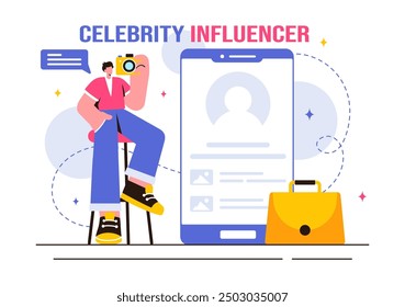 Ilustración vectorial de influencers famosos que publican en Internet para publicidad, marketing, vida diaria o promociones en un estilo de dibujos animados plano