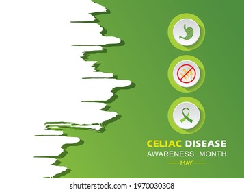 Vector illustration of Celiac Disease Awareness Month in May. It is an immune reaction to eating gluten, a protein found in wheat, barley.

