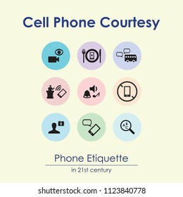 vector illustration of cell courtesy rules with mobile phone and symbolical pictures visual infographic