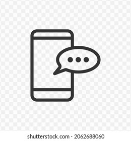 Vector illustration of cell phone chat icon in dark color and transparent background(png).