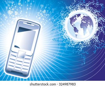 Vector illustration of cell phone connecting world.