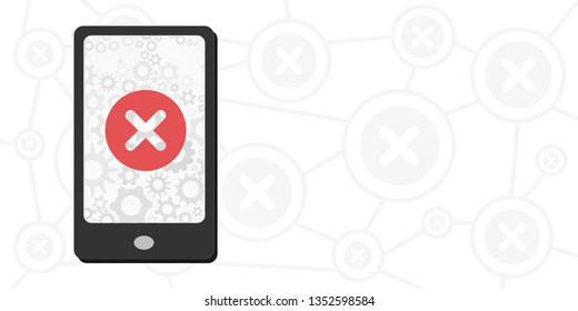 vector illustration of cell phone with red cross for signal problems or blocked calls visual