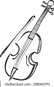 Vector illustration of cello in black and white doodle sketch