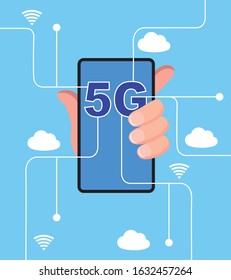Vector illustration of cellphone with 5G showing on screen