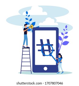 Vector illustration, cellphone with hashtag sign, people and social networks.