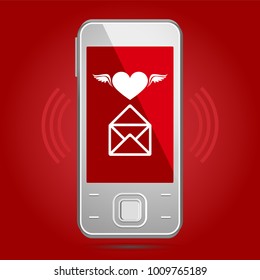 Vector illustration. Cellphone with love message icon.