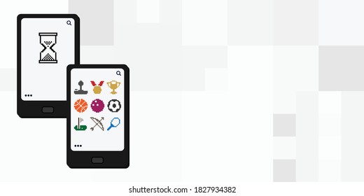 vector illustration of cellphone with pixel game icons for mobile gaming experience