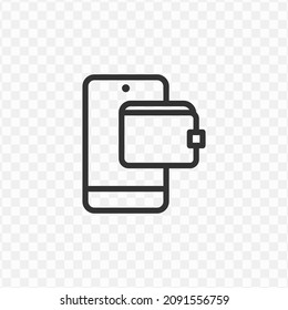 Vector illustration of cellphone wallet icon in dark color and transparent background(png).