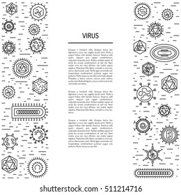 Vector illustration of cells of microorganisms, viruses, DNA and RNA. Cells of different pathogens and viruses drawn in a linear style, are icons of the cells.