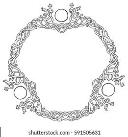 Vector illustration of Celtic knot circle frame black and white