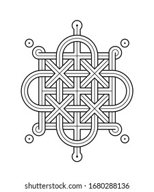 Ilustración vectorial de un nudo celta - símbolo místico, decorativo con líneas entrelazadas Gold grabadas. Líneas, grabado y relleno de color en capas separadas y bien definidas.