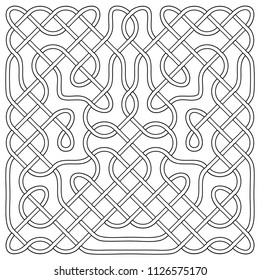 Vector illustration of celtic knot pattern. Abstract complex structure consisting of a smooth curved lines. Black and white ethnic ornament. Suitable as a template for a coloring book.