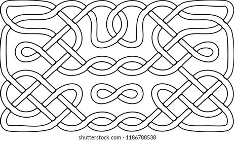 Vector illustration of celtic knot pattern. Abstract complex structure consisting of a smooth curved lines. Black and white ethnic ornament. Suitable as a template for a coloring book.