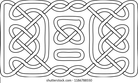 Vector illustration of celtic knot pattern. Abstract complex structure consisting of a smooth curved lines. Black and white ethnic ornament. Suitable as a template for a coloring book.
