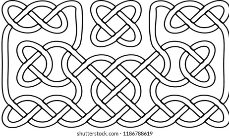 Vector illustration of celtic knot pattern. Abstract complex structure consisting of a smooth curved lines. Black and white ethnic ornament. Suitable as a template for a coloring book.