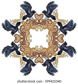 Vector illustration of Celtic raven ornament frame colorful