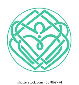 Vector illustration of a Celtic style heart. Green picture shape - love concept for St Patrick's Day, Valentines.Round illustration for postcards and books.