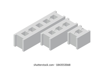 Vector Illustration Cement Blocks Isolated On A White Background. Concrete Foundation Block Icon In Isometric View. Precast Concrete Block In Flat Style. Building Materials For Construction Purposes.