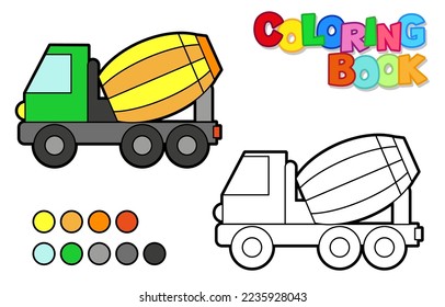 Vector Illustration of a cement mixer. Icon style with black outline. Logo design. Coloring book for children