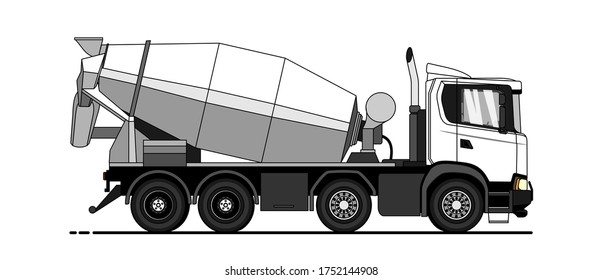 Vector illustration Cement Mixer Truck , side view. Template for corporate identity, branding and advertising. Modern flat vector illustration.