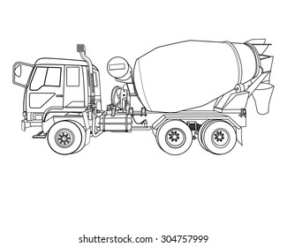 Vector illustration of cement mixer truck on white