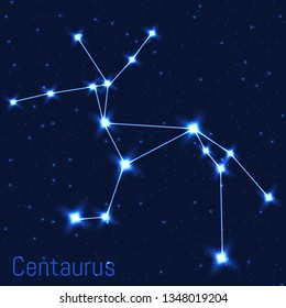 Vector illustration of Centaurus constellation. Astronomical Centaur. Cluster of realistic stars in the dark blue starry sky.