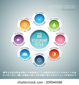 Vector illustration of center circle infographic element.