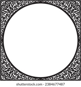 Vector illustration for center square and round frame ornament design pattern, black background. Use it by inserting text in the middle. Suitable for photo frames, calligraphy, paintings, decorations,