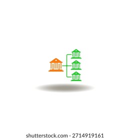 Vector illustration of central bank and subordinate banks network. Symbol of banking. Icon of BIC or SWIFT coding.