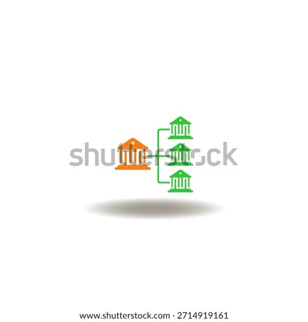 Vector illustration of central bank and subordinate banks network. Symbol of banking. Icon of BIC or SWIFT coding.