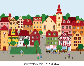 Vector illustration of a Central European town